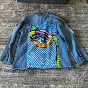 NWOT Spoon Jeans Denim Jean Jacket Eye Embroidered Patch XL